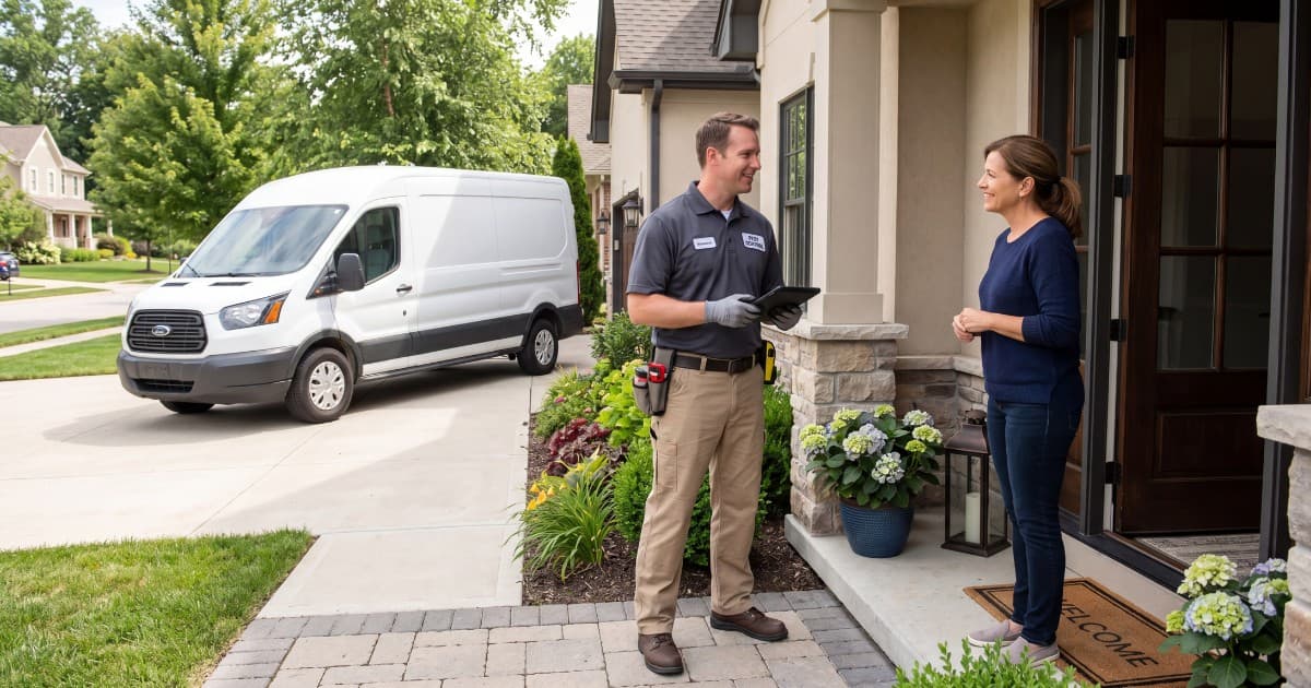 Pest control provider discussing service options with a homeowner