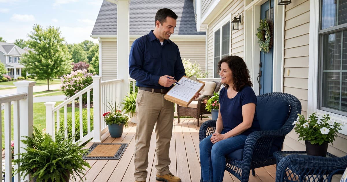 Pest control provider reviewing service costs with a homeowner
